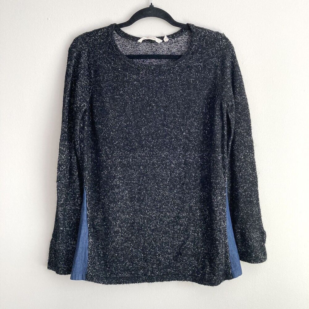 Soft Surroundings Womens Tunic Sweater Top Size Petite Small Black Chambray